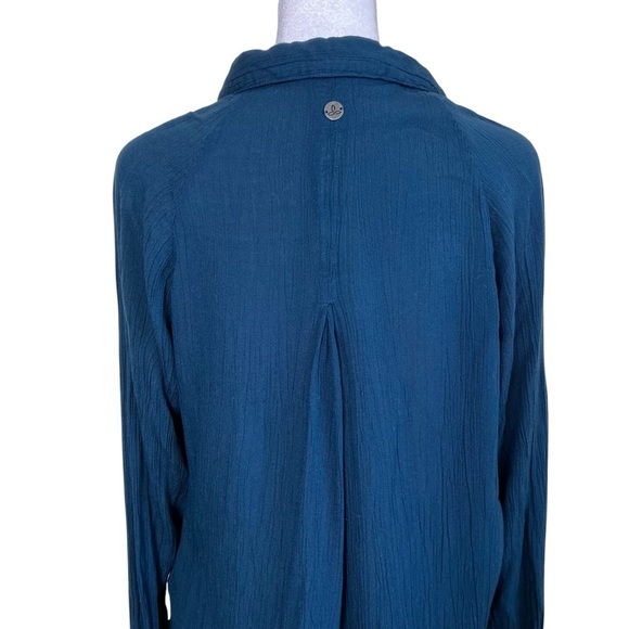 PrAna Hele Mai Shirt in Petrol Blue Crinkle Lightweight Button Down Relaxed Sz L - Picture 8 of 16